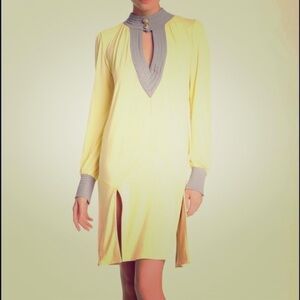 Nuvula Yellow Mod Retro Tunic Dress Keyhole Collar Statement Vintage Inspired M